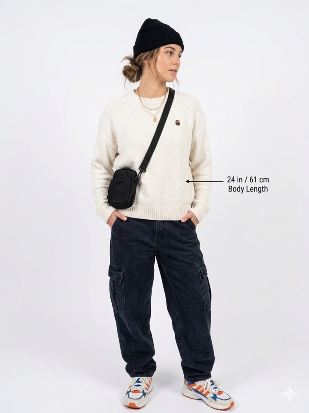 Fingercroxx "Bigfoot" Chenille Knit Crewneck Sweater Cream Size XS/S Streetwear